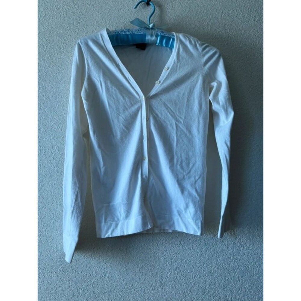 Theory White V Neck Button Front Long Sleeve Fine Knit Cardigan Sweater Size S
